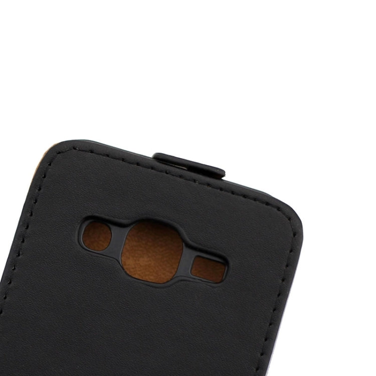 Khaki Lining Vertical Flip Magnetic Buckle PU Leather Case for Galaxy J2 / J200(Black)