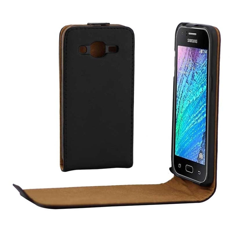 Khaki Lining Vertical Flip Magnetic Buckle PU Leather Case for Galaxy J2 / J200(Black)