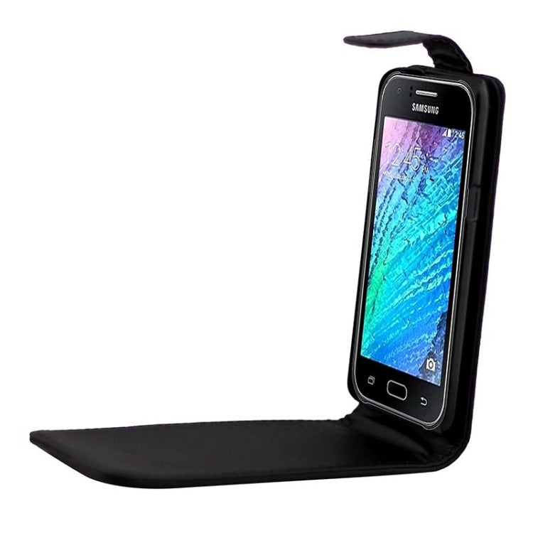 Vertical Flip Magnetic Buckle PU Leather Case for Galaxy J2 / J200(Black)