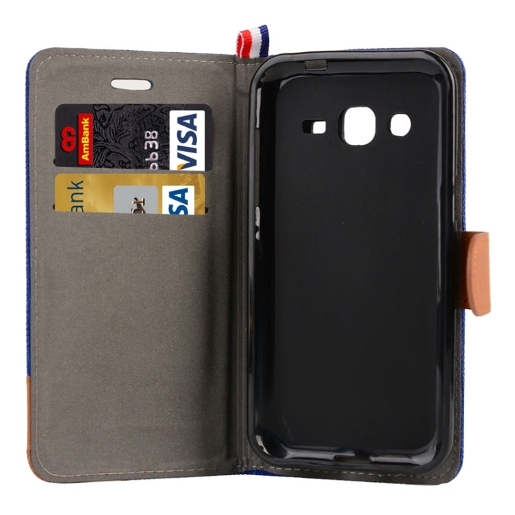 Denim Texture Horizontal Flip Leather Case with Holder & Card Slots for Galaxy J2 / J200