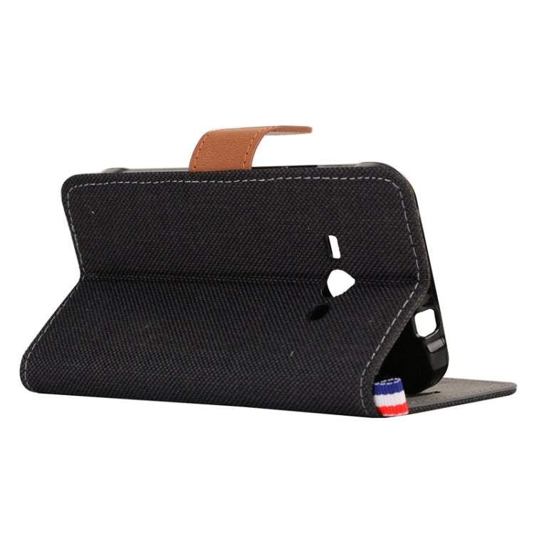 Denim Texture Horizontal Flip Leather Case with Holder & Card Slots for Galaxy J1 Ace / J110