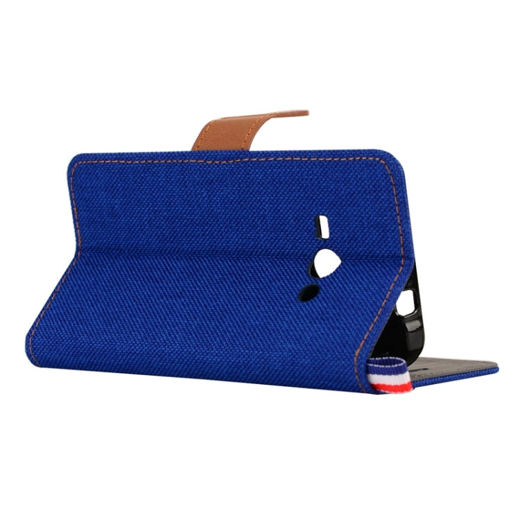 Denim Texture Horizontal Flip Leather Case with Holder & Card Slots for Galaxy J1 Ace / J110