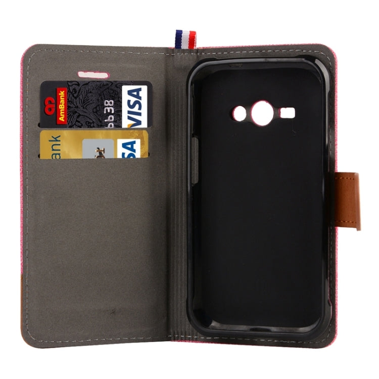 Denim Texture Horizontal Flip Leather Case with Holder & Card Slots for Galaxy J1 Ace / J110