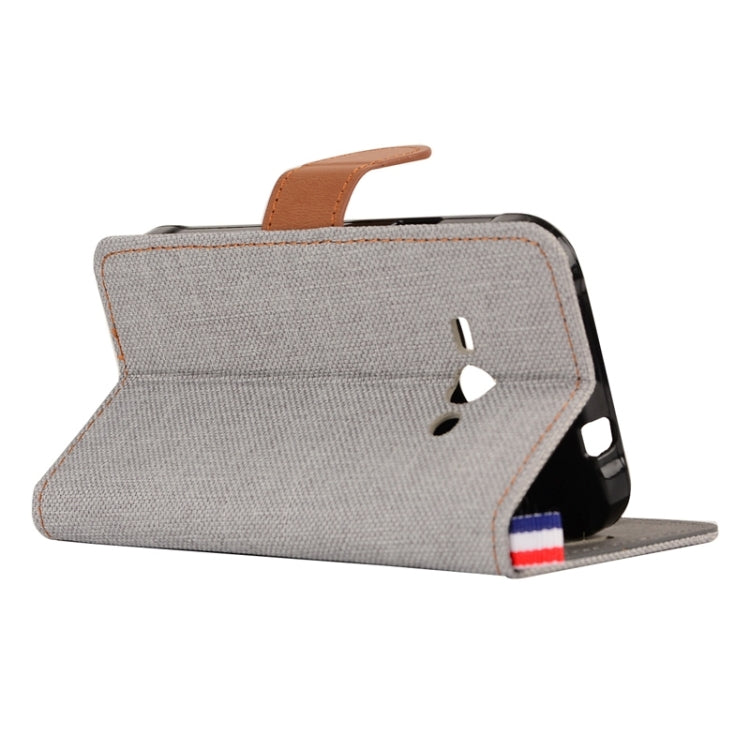 Denim Texture Horizontal Flip Leather Case with Holder & Card Slots for Galaxy J1 Ace / J110