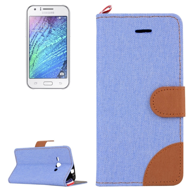 Denim Texture Horizontal Flip Leather Case with Holder & Card Slots for Galaxy J1 Ace / J110