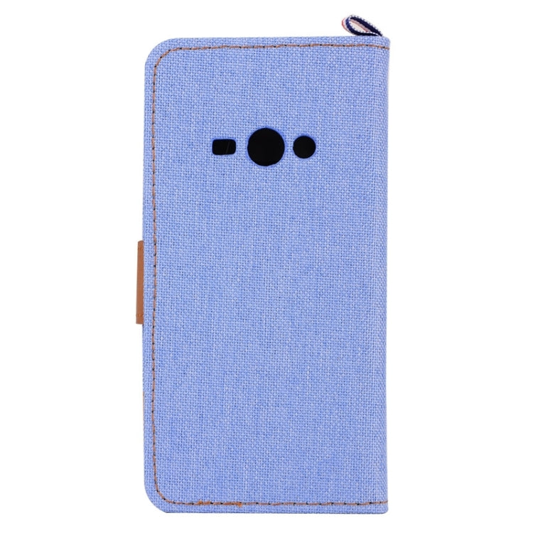 Denim Texture Horizontal Flip Leather Case with Holder & Card Slots for Galaxy J1 Ace / J110