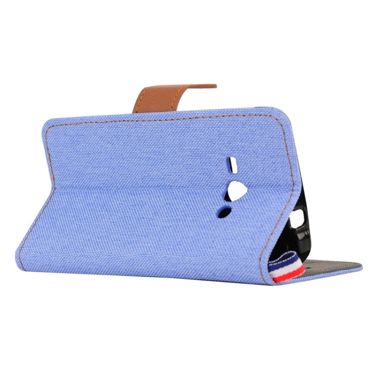 Denim Texture Horizontal Flip Leather Case with Holder & Card Slots for Galaxy J1 Ace / J110