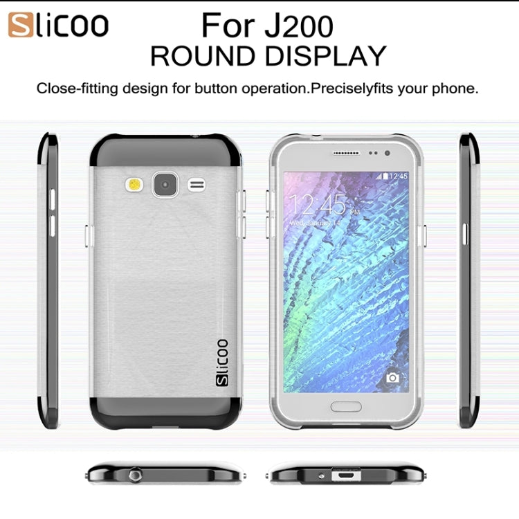 Slicoo Brushed Texture Electroplating Transparenct TPU + PC Combination Case for Galaxy J2 / J200