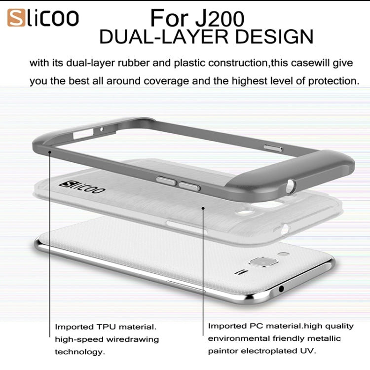 Slicoo Brushed Texture Electroplating Transparenct TPU + PC Combination Case for Galaxy J2 / J200