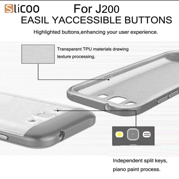 Slicoo Brushed Texture Electroplating Transparenct TPU + PC Combination Case for Galaxy J2 / J200