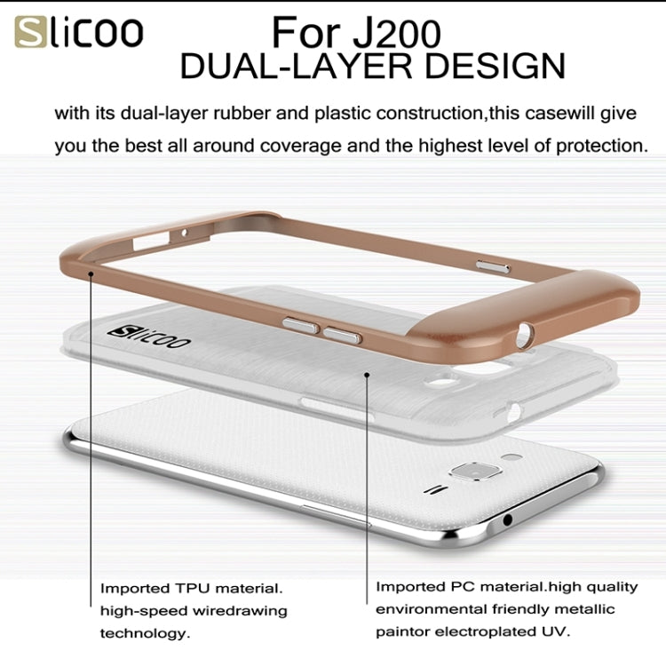 Slicoo Brushed Texture Electroplating Transparenct TPU + PC Combination Case for Galaxy J2 / J200