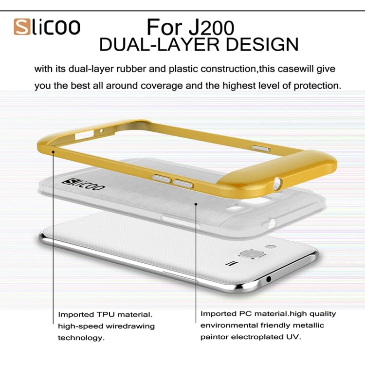Slicoo Brushed Texture Electroplating Transparenct TPU + PC Combination Case for Galaxy J2 / J200