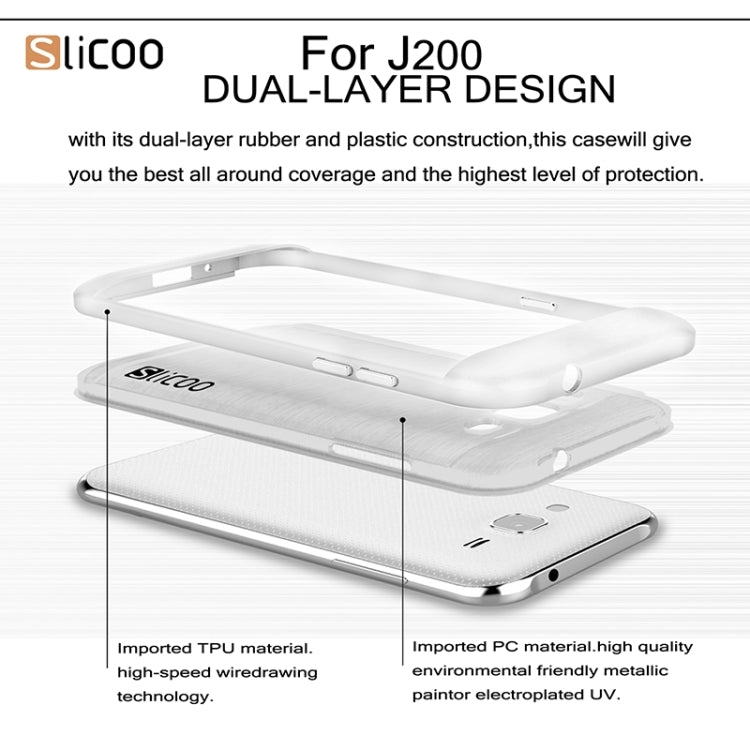 Slicoo Brushed Texture Electroplating Transparenct TPU + PC Combination Case for Galaxy J2 / J200