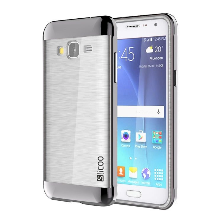 Slicoo Brushed Texture Electroplating Transparenct TPU + PC Combination Case for Galaxy J3 / J3109