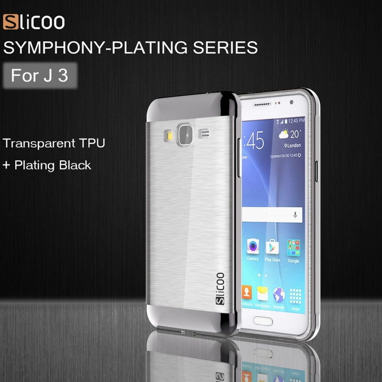 Slicoo Brushed Texture Electroplating Transparenct TPU + PC Combination Case for Galaxy J3 / J3109