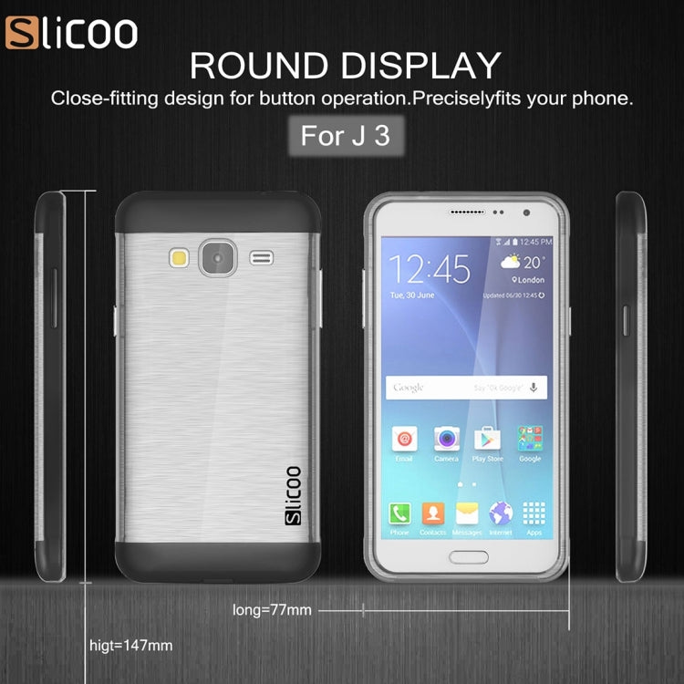 Slicoo Brushed Texture Electroplating Transparenct TPU + PC Combination Case for Galaxy J3 / J3109