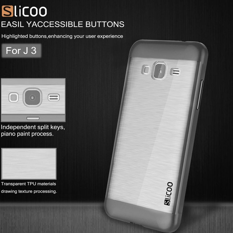 Slicoo Brushed Texture Electroplating Transparenct TPU + PC Combination Case for Galaxy J3 / J3109