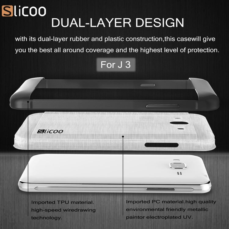 Slicoo Brushed Texture Electroplating Transparenct TPU + PC Combination Case for Galaxy J3 / J3109