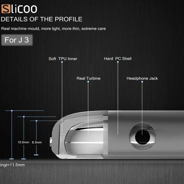 Slicoo Brushed Texture Electroplating Transparenct TPU + PC Combination Case for Galaxy J3 / J3109