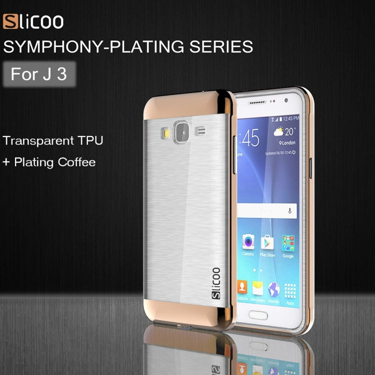 Slicoo Brushed Texture Electroplating Transparenct TPU + PC Combination Case for Galaxy J3 / J3109