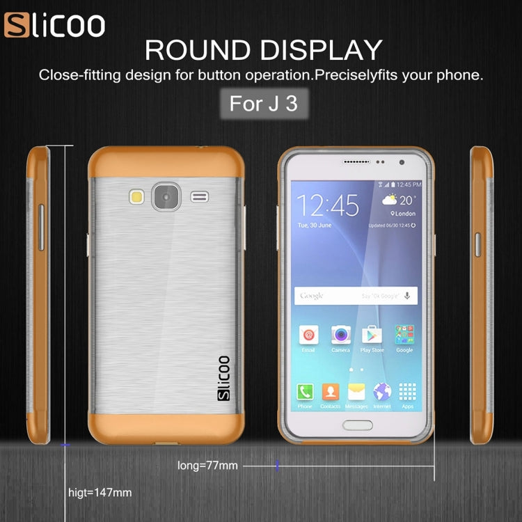 Slicoo Brushed Texture Electroplating Transparenct TPU + PC Combination Case for Galaxy J3 / J3109