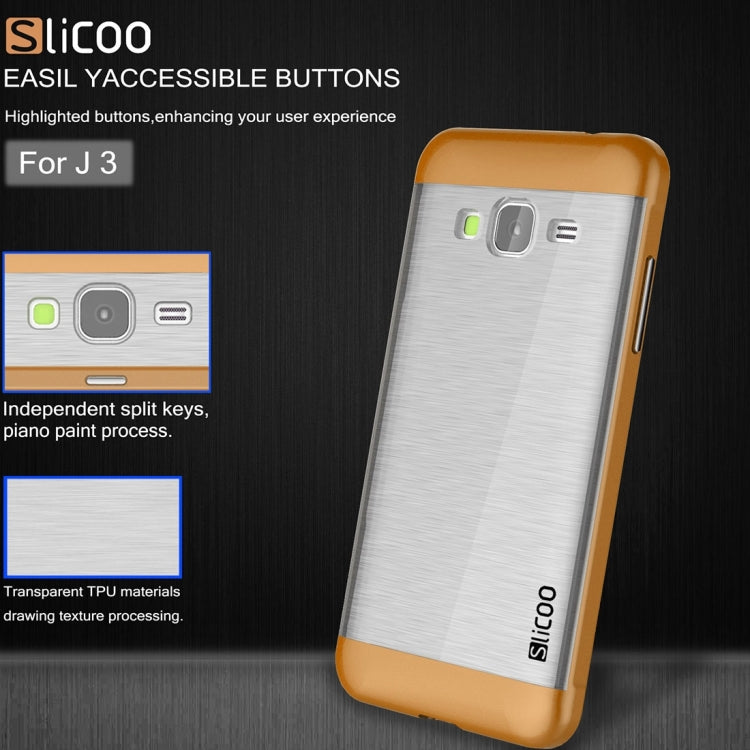 Slicoo Brushed Texture Electroplating Transparenct TPU + PC Combination Case for Galaxy J3 / J3109