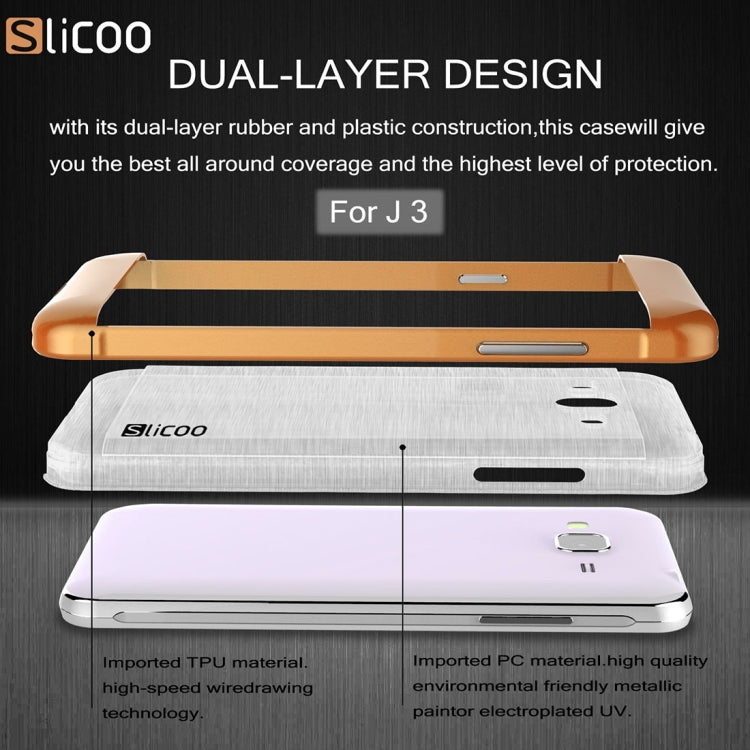 Slicoo Brushed Texture Electroplating Transparenct TPU + PC Combination Case for Galaxy J3 / J3109