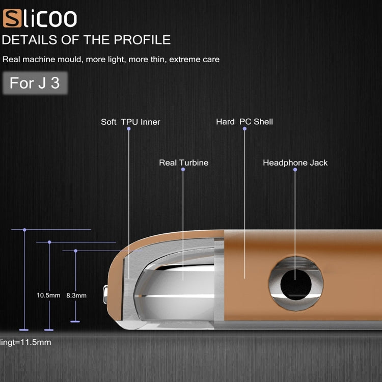 Slicoo Brushed Texture Electroplating Transparenct TPU + PC Combination Case for Galaxy J3 / J3109