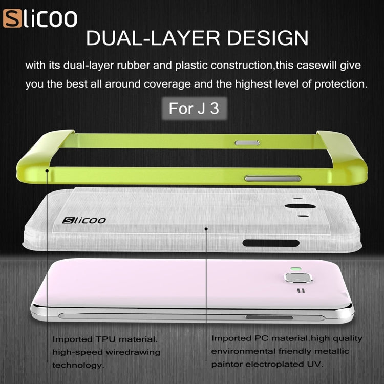 Slicoo Brushed Texture Electroplating Transparenct TPU + PC Combination Case for Galaxy J3 / J3109