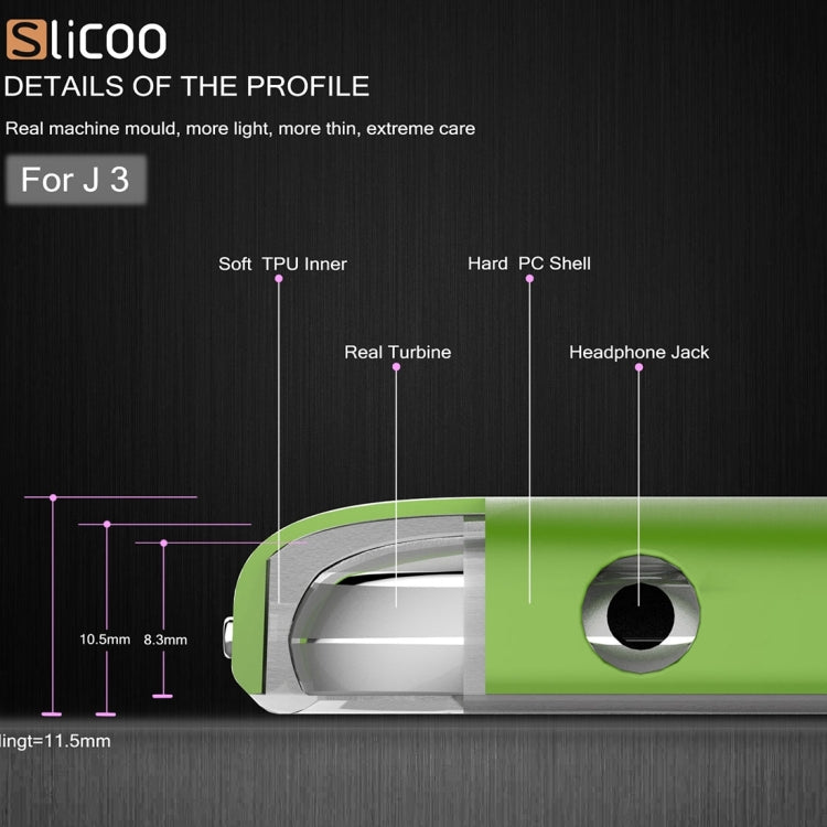 Slicoo Brushed Texture Electroplating Transparenct TPU + PC Combination Case for Galaxy J3 / J3109