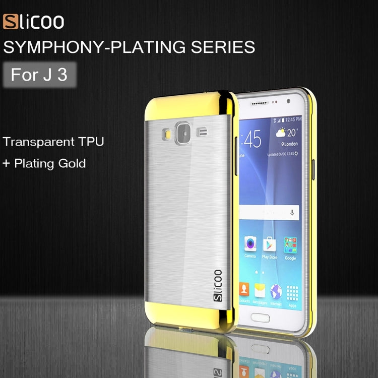 Slicoo Brushed Texture Electroplating Transparenct TPU + PC Combination Case for Galaxy J3 / J3109