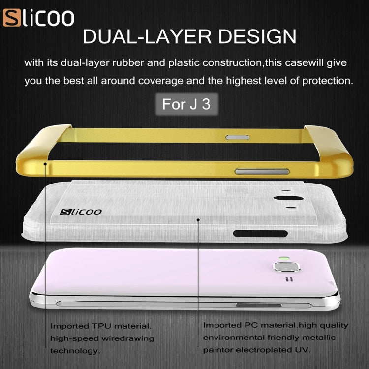 Slicoo Brushed Texture Electroplating Transparenct TPU + PC Combination Case for Galaxy J3 / J3109