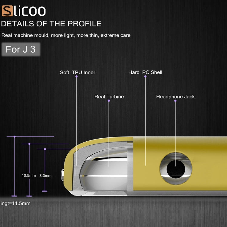 Slicoo Brushed Texture Electroplating Transparenct TPU + PC Combination Case for Galaxy J3 / J3109