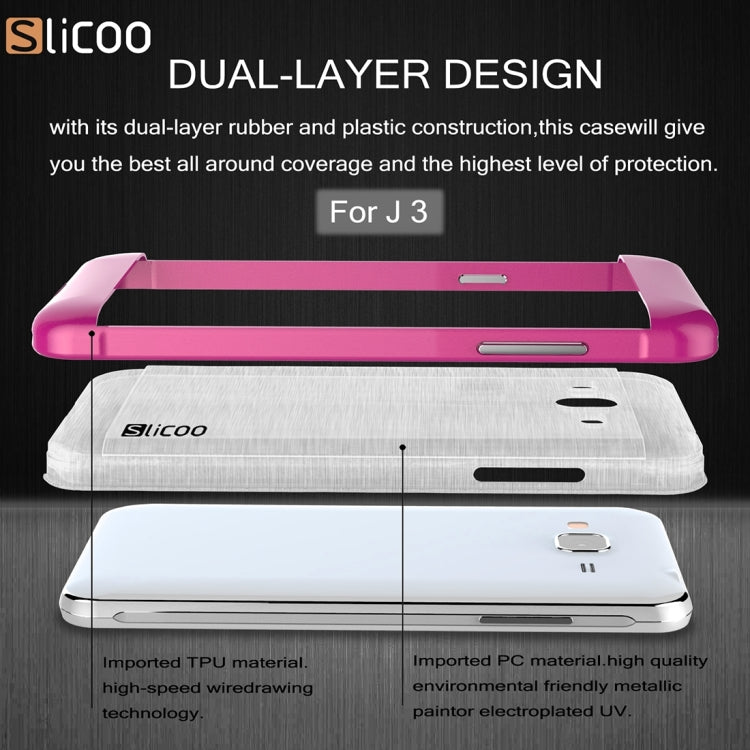 Slicoo Brushed Texture Electroplating Transparenct TPU + PC Combination Case for Galaxy J3 / J3109