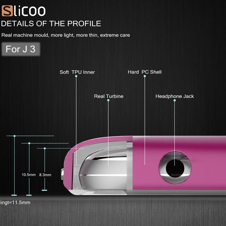 Slicoo Brushed Texture Electroplating Transparenct TPU + PC Combination Case for Galaxy J3 / J3109