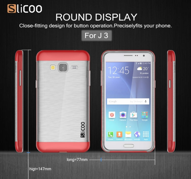 Slicoo Brushed Texture Electroplating Transparenct TPU + PC Combination Case for Galaxy J3 / J3109