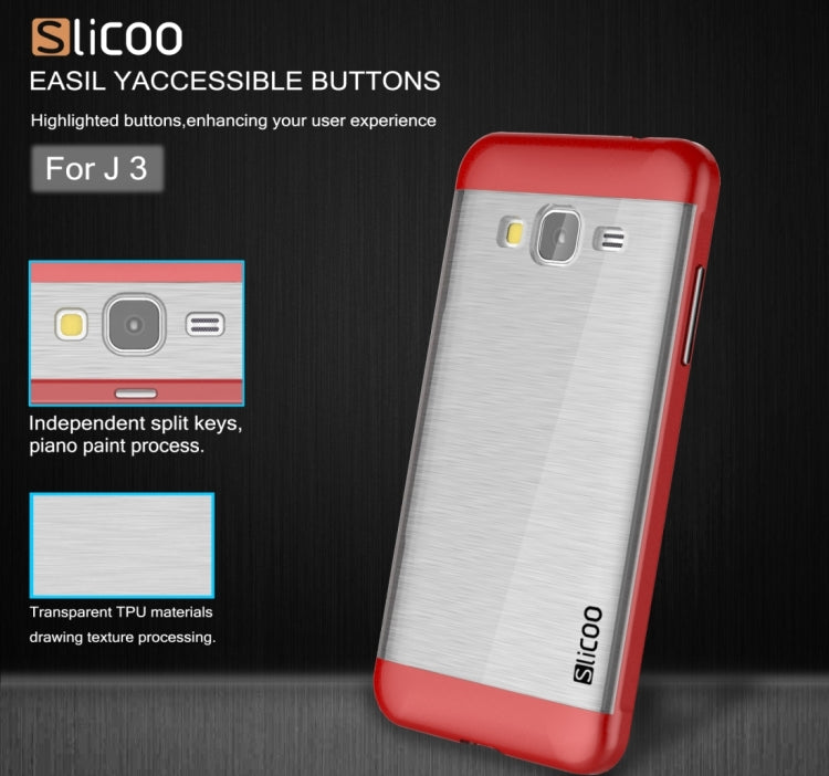 Slicoo Brushed Texture Electroplating Transparenct TPU + PC Combination Case for Galaxy J3 / J3109