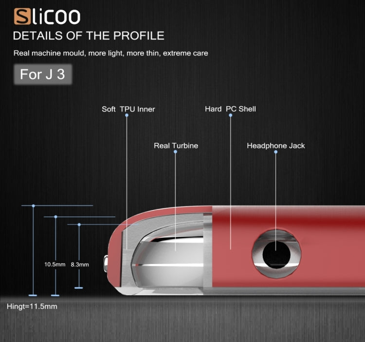 Slicoo Brushed Texture Electroplating Transparenct TPU + PC Combination Case for Galaxy J3 / J3109