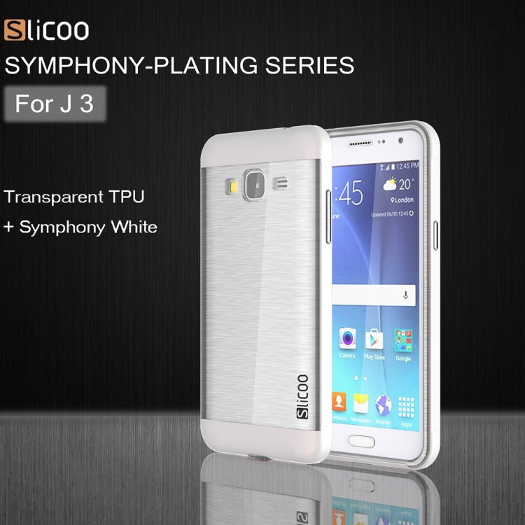Slicoo Brushed Texture Electroplating Transparenct TPU + PC Combination Case for Galaxy J3 / J3109