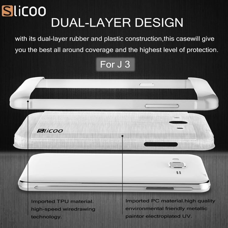 Slicoo Brushed Texture Electroplating Transparenct TPU + PC Combination Case for Galaxy J3 / J3109