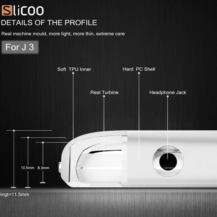 Slicoo Brushed Texture Electroplating Transparenct TPU + PC Combination Case for Galaxy J3 / J3109