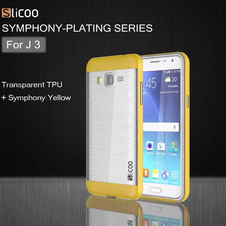 Slicoo Brushed Texture Electroplating Transparenct TPU + PC Combination Case for Galaxy J3 / J3109