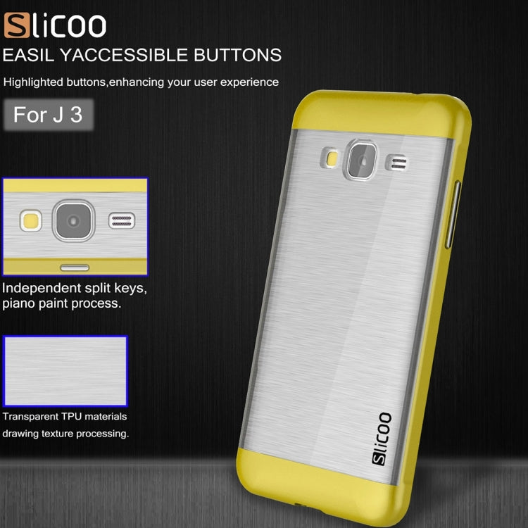 Slicoo Brushed Texture Electroplating Transparenct TPU + PC Combination Case for Galaxy J3 / J3109