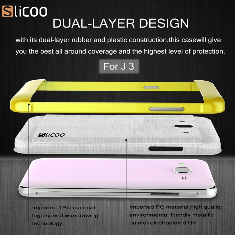 Slicoo Brushed Texture Electroplating Transparenct TPU + PC Combination Case for Galaxy J3 / J3109