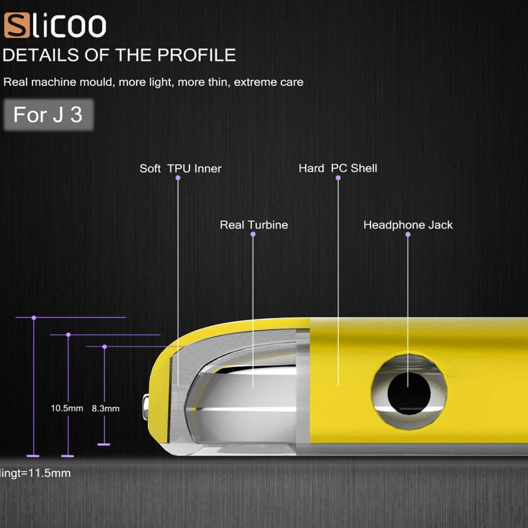 Slicoo Brushed Texture Electroplating Transparenct TPU + PC Combination Case for Galaxy J3 / J3109