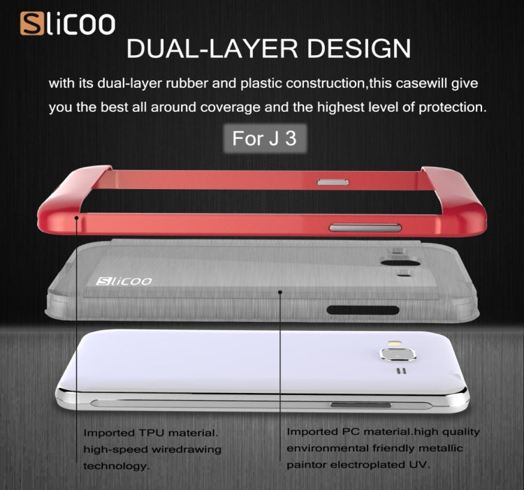 Slicoo Brushed Texture Electroplating PC + TPU Combination Case for Galaxy J3 / J3109