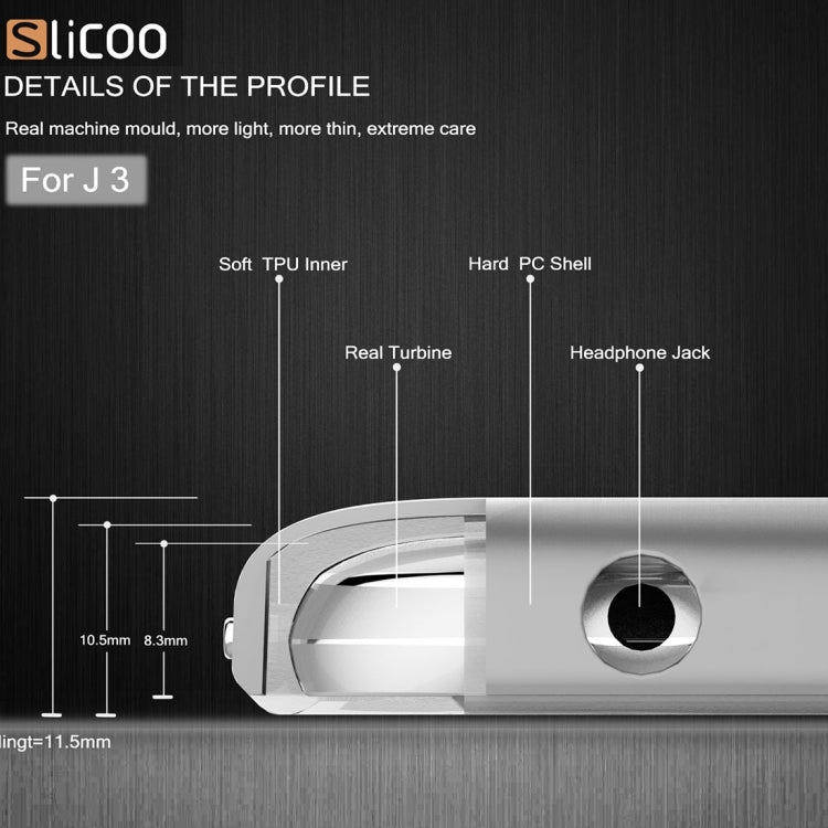 Slicoo Brushed Texture Electroplating PC + TPU Combination Case for Galaxy J3 / J3109