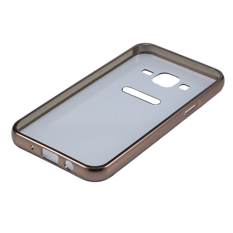 For Galaxy Core Prime / G360 Fashionable Electroplating Push Pull Back Shell Cover + Metal Bumper Frame