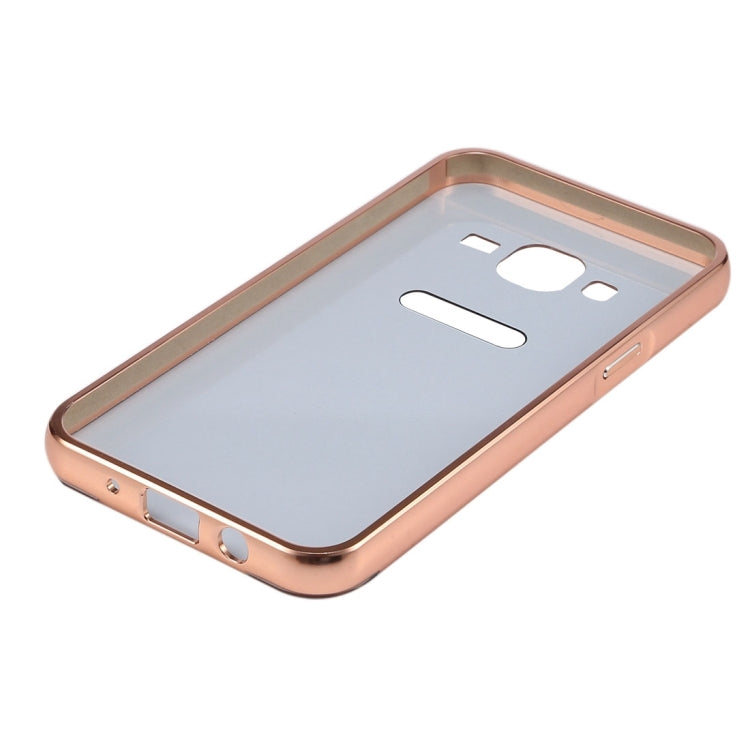 For Galaxy Core Prime / G360 Fashionable Electroplating Push Pull Back Shell Cover + Metal Bumper Frame