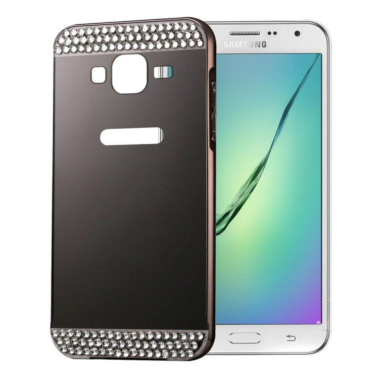 For Galaxy Core Prime / G360 Fashionable Diamond Encrusted Electroplating Push Pull Back Shell Cover + Metal Bumper Frame